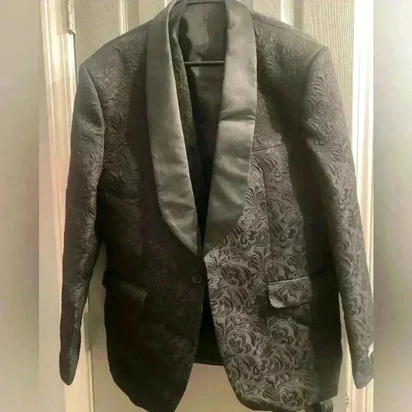 Vinci Philosophy black evening formal wedding vest & jacket with raised design - Picture 3 of 16